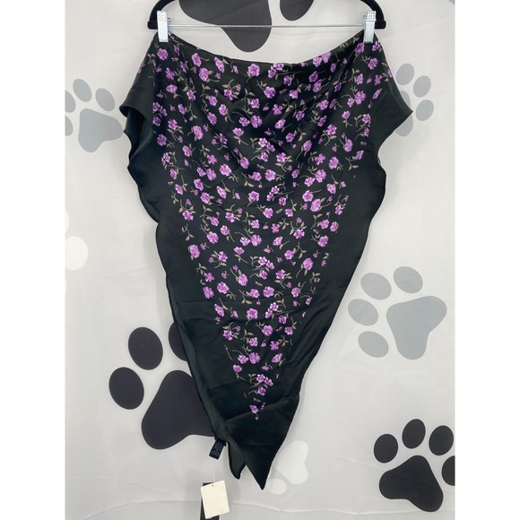 Steve Madden NWT Floral Print Matte Satin Kite Scarf Black Floral One Size New - Picture 2 of 7